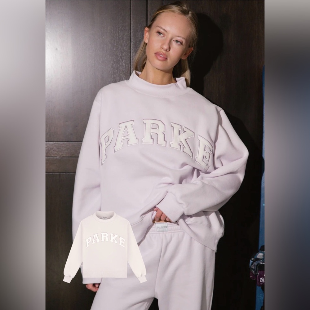 PARKE Fleece Varsity MockNeck Lilac + White S/M